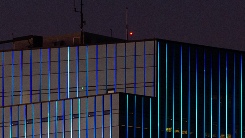 Facade lighting for Smáratorg Tower Iceland with Vivalyte Pixeline Flex 4025